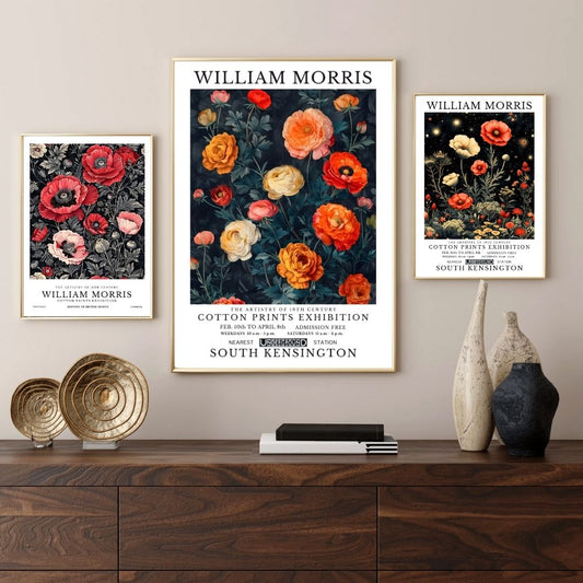 William Morris Flowers Red Poppies Retro Wall Art Canvas Prints