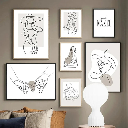 Abstract Line Woman Figure Lovers Wall Art