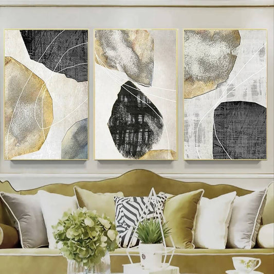 Abstract Geometric Golden Grey Wall Art