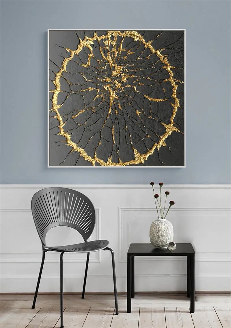Abstract Golden Black White Wall Art
