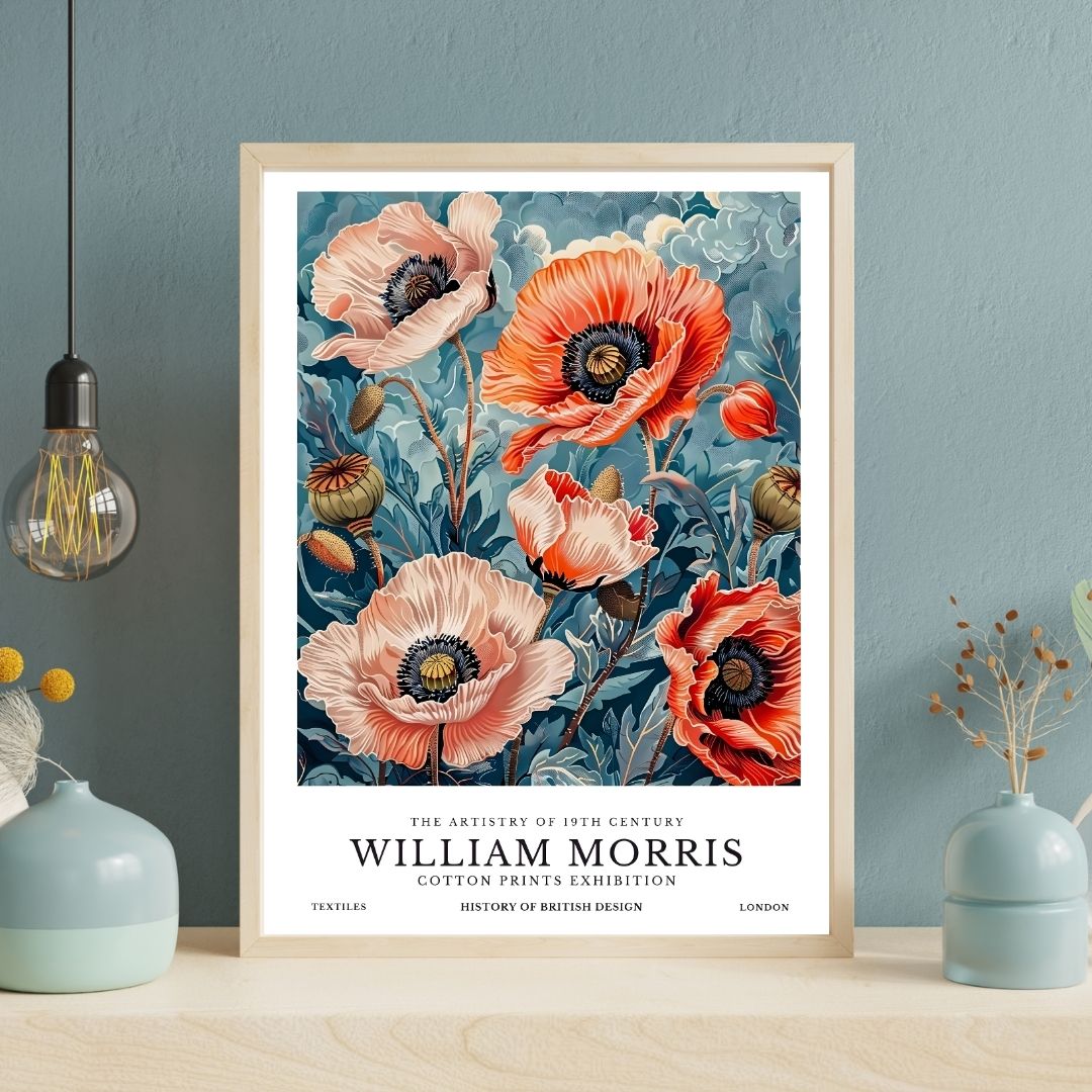 William Morris Flowers Red Poppies Retro Wall Art Canvas Prints