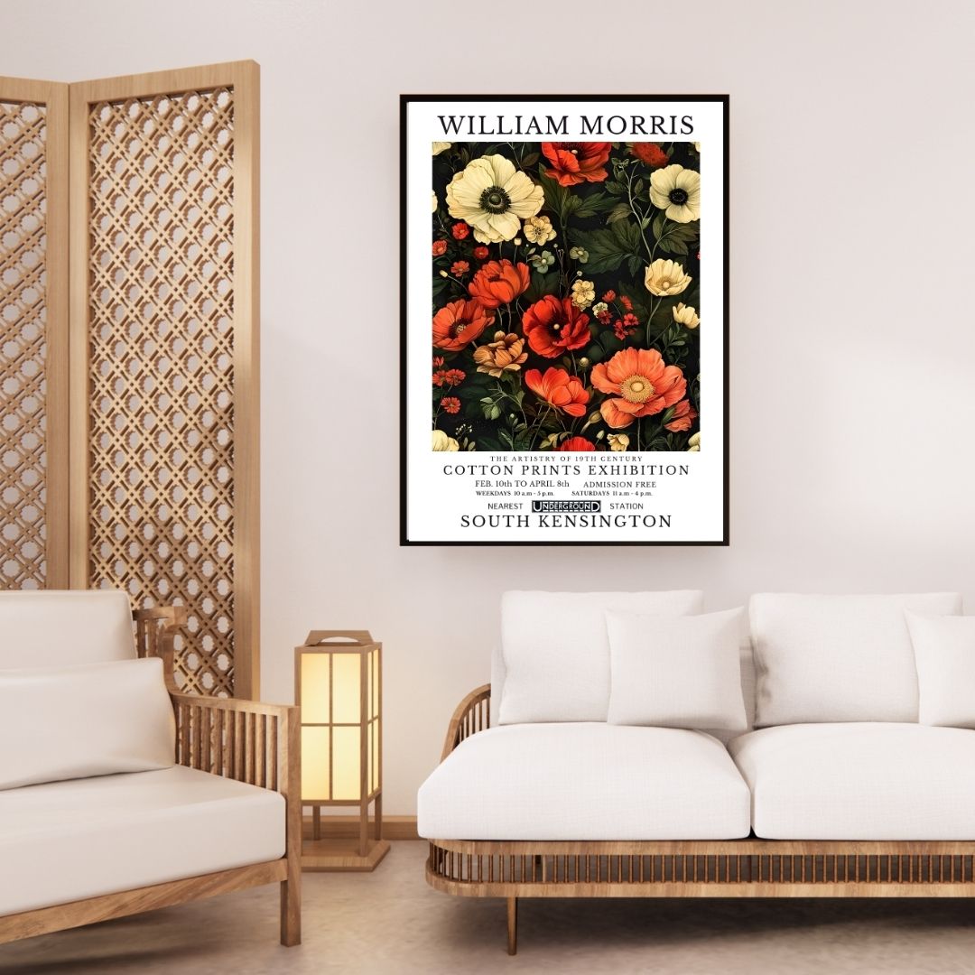 William Morris Flowers Red Poppies Retro Wall Art Canvas Prints