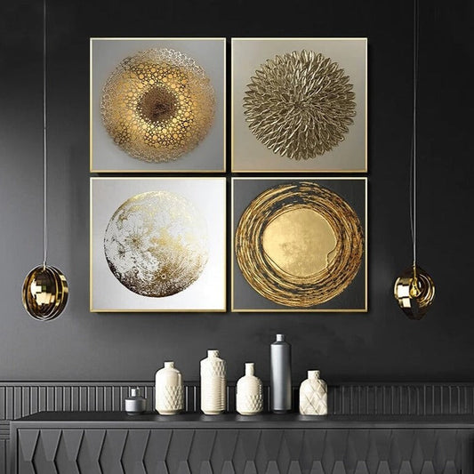Abstract Golden Black White Wall Art