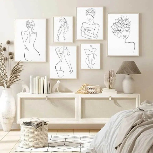 Woman Silhouette Line Art Canvas Prints