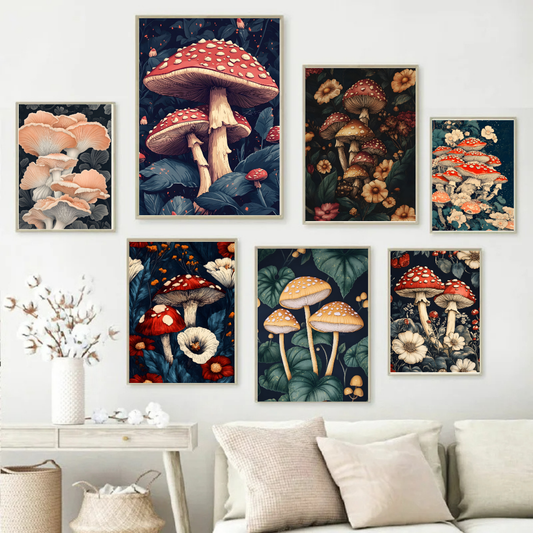William Morris Mushrooms Forest Botanical Wall Art Canvas Prints