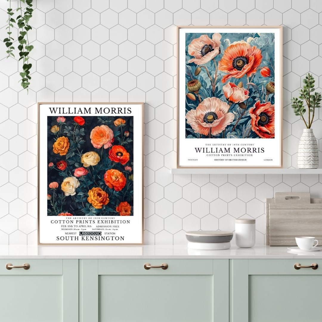 William Morris Flowers Red Poppies Retro Wall Art Canvas Prints