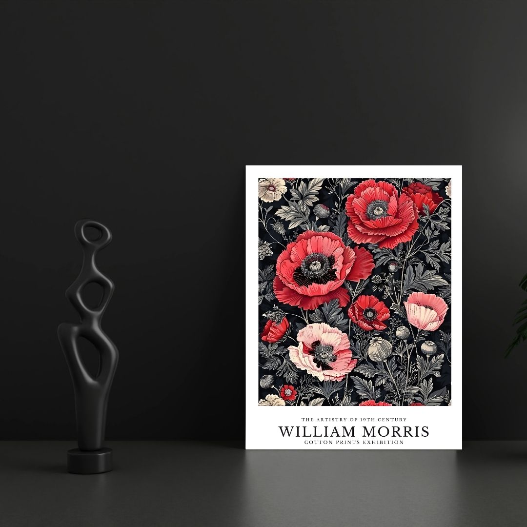 William Morris Flowers Red Poppies Retro Wall Art Canvas Prints