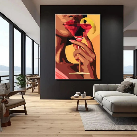 Colorful Pop Art Kitchen Martini Wine Cocktail Canvas Wall Art