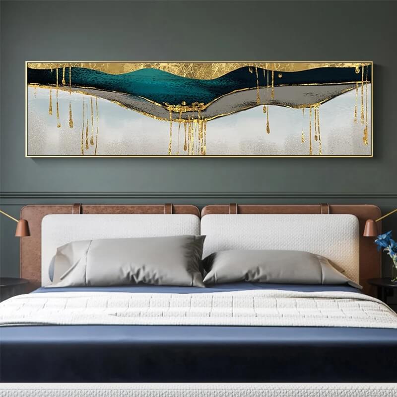 Nordic Abstract Golden Geomorphic Above Bed Canvas Wall Art