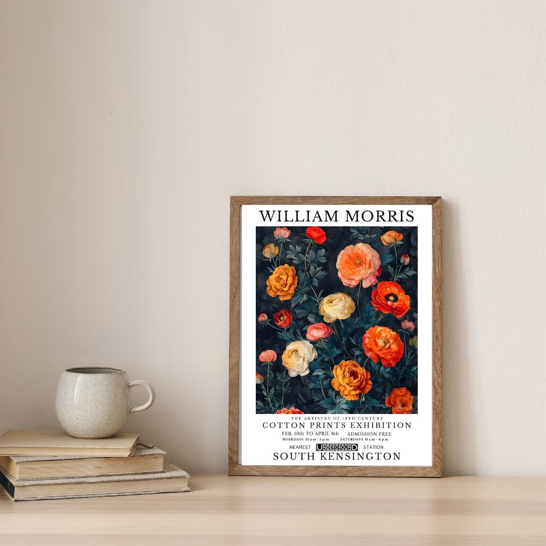 William Morris Flowers Red Poppies Retro Wall Art Canvas Prints