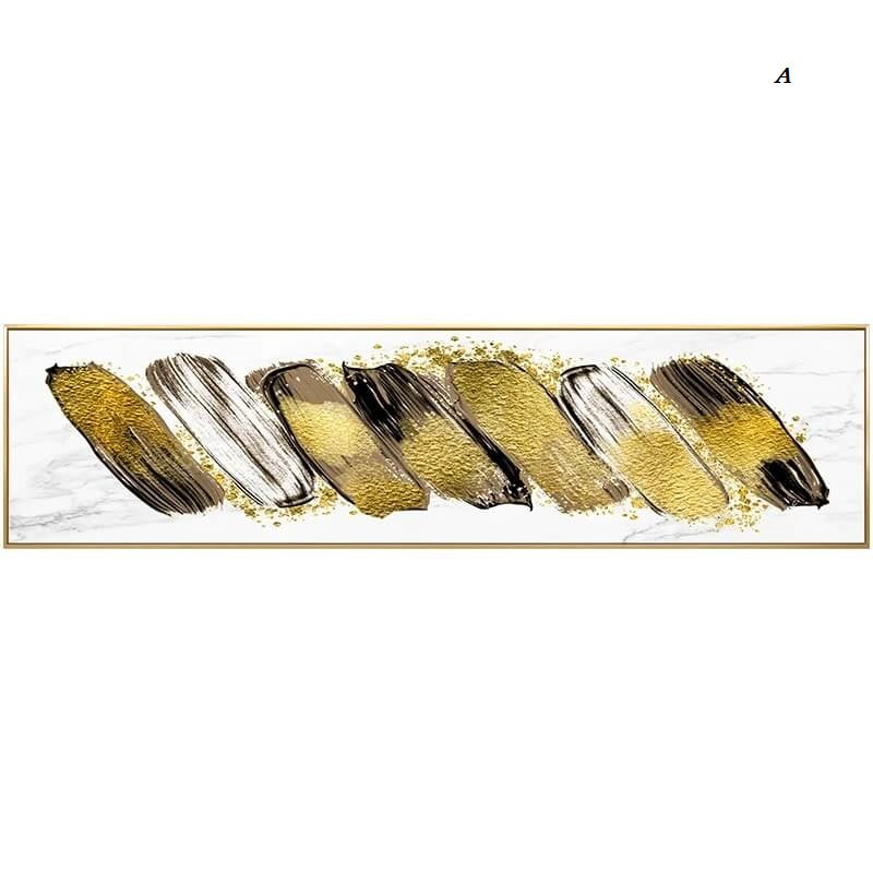 Nordic Abstract Golden Geomorphic Above Bed Canvas Wall Art