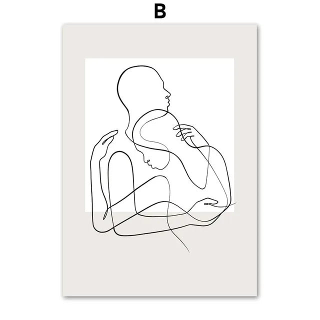 Abstract Line Woman Figure Lovers Wall Art