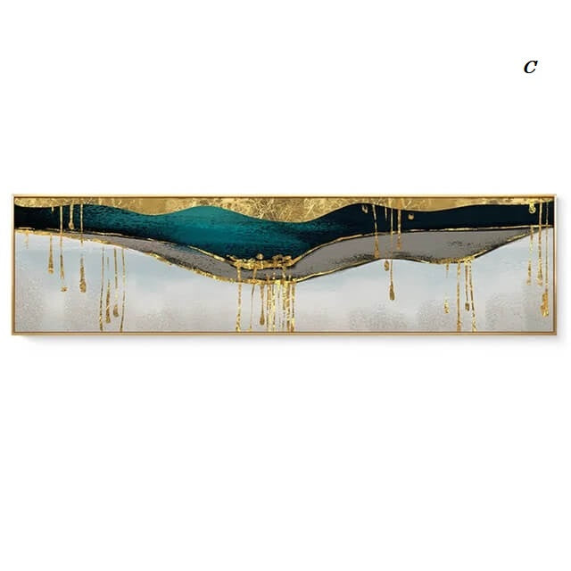 Nordic Abstract Golden Geomorphic Above Bed Canvas Wall Art
