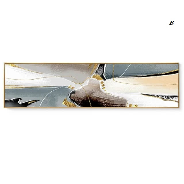 Nordic Abstract Golden Geomorphic Above Bed Canvas Wall Art