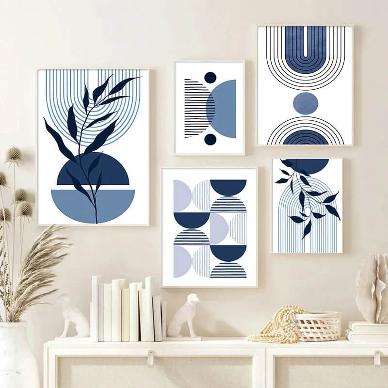 Boho Sun Arch Blue Abstract Wall Art Canvas Prints