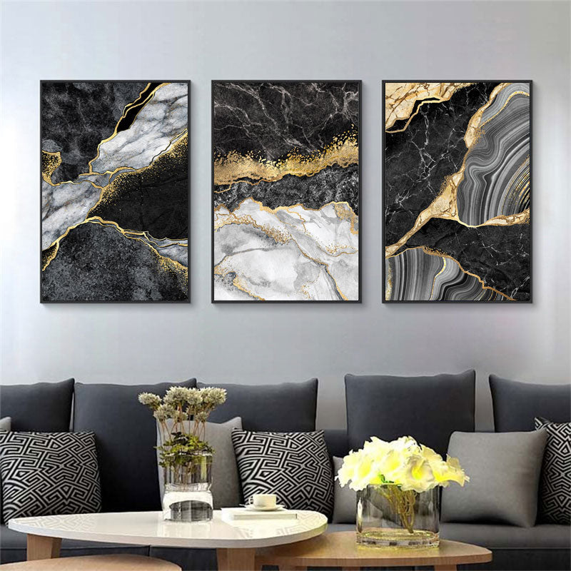 Abstract Black White Golden Marble Canvas Prints