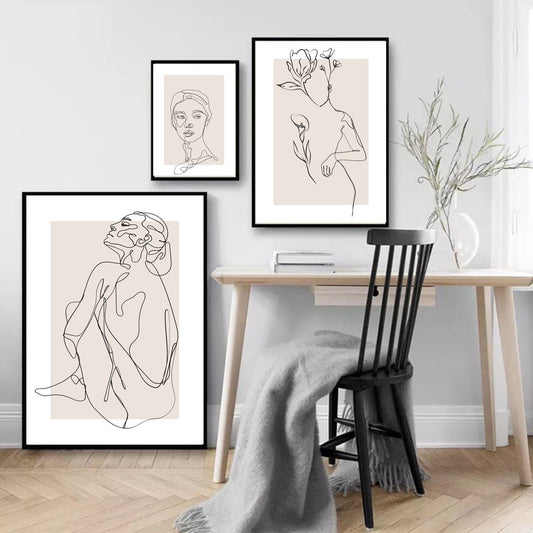 Abstract Woman Flower Line Art Canvas Prints