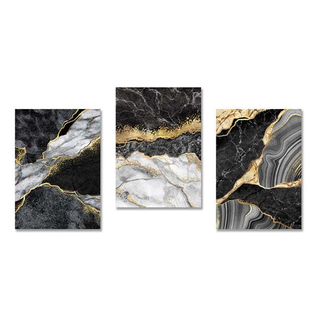 Abstract Black White Golden Marble Canvas Prints