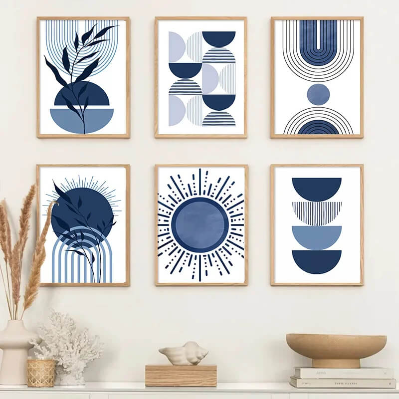 Boho Sun Arch Blue Abstract Wall Art Canvas Prints