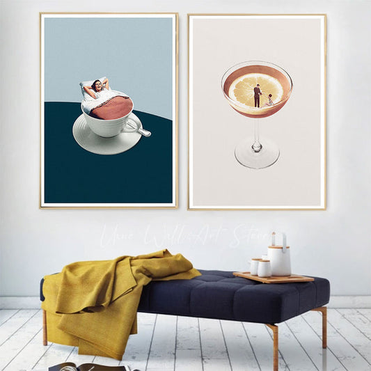 Abstract Minimalist Nordic Canvas Prints Swim Wine Glass Poster