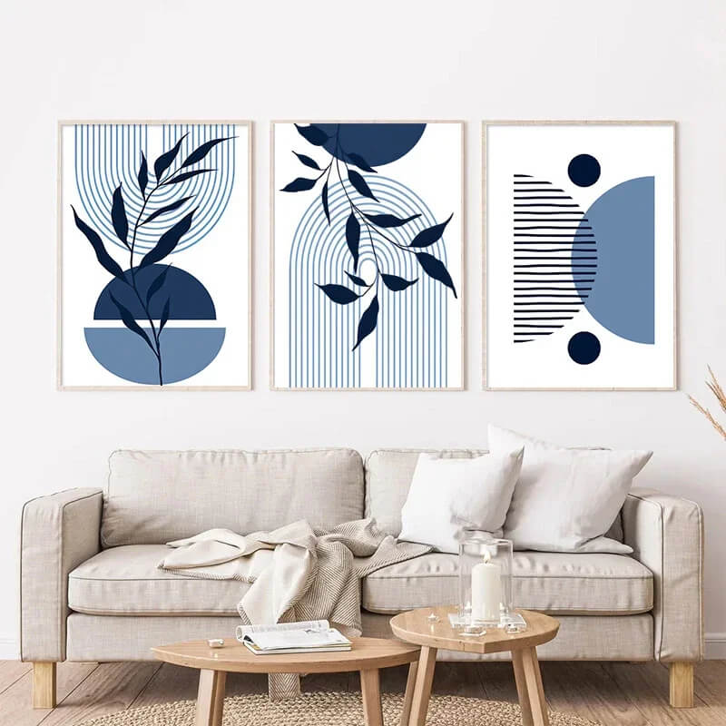 Boho Sun Arch Blue Abstract Wall Art Canvas Prints