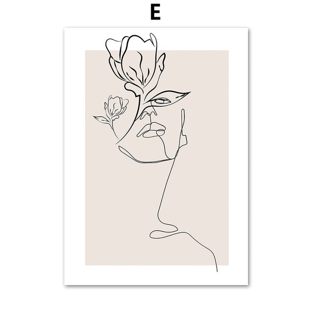 Abstract Woman Flower Line Art Canvas Prints