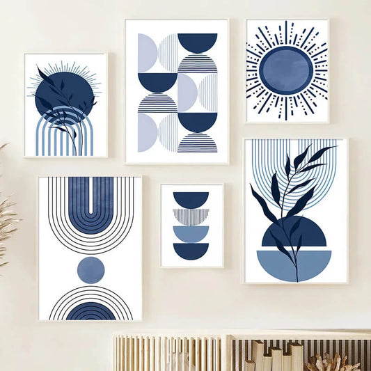 Boho Sun Arch Blue Abstract Wall Art Canvas Prints