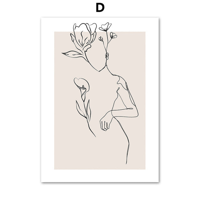 Abstract Woman Flower Line Art Canvas Prints