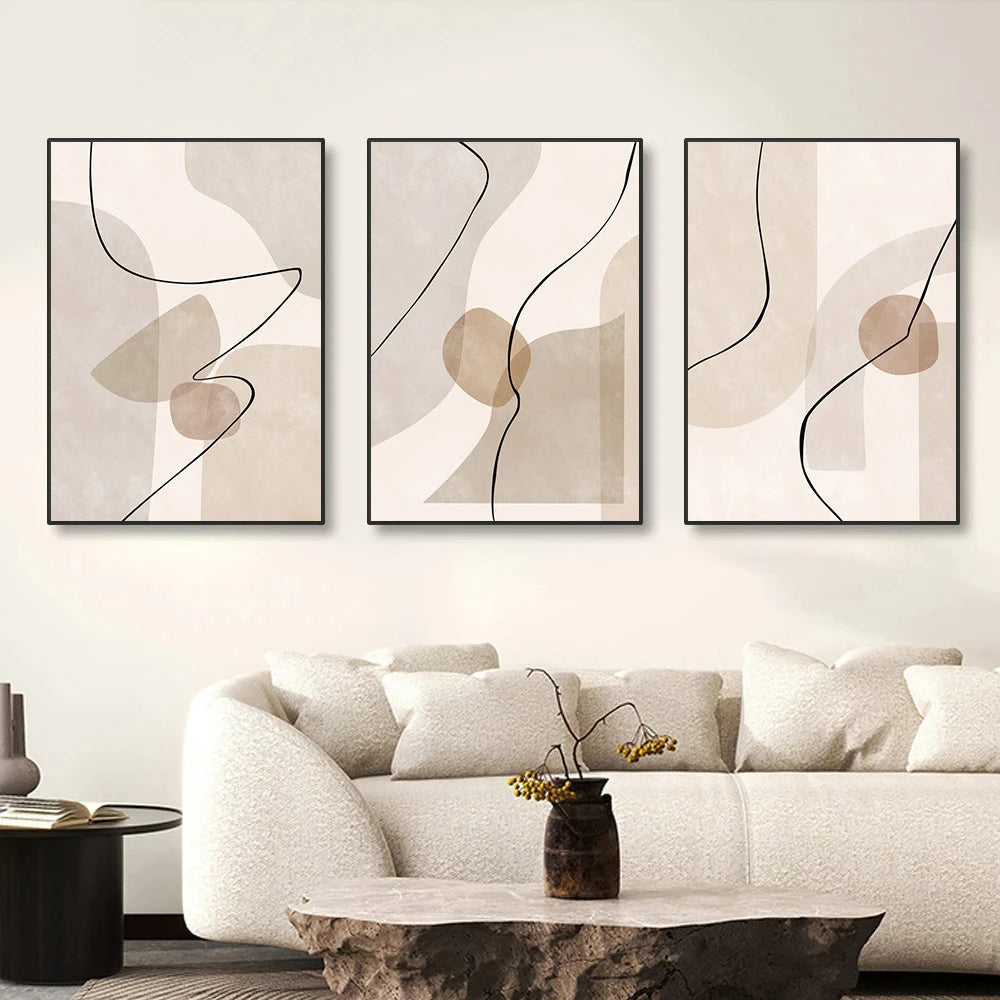 Abstract Boho Beige Line Minimalist Canvas Print Wall Art