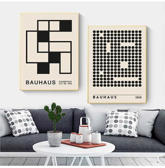 Black and White Abstract Geometric Bauhaus Wall Art Canvas Prints