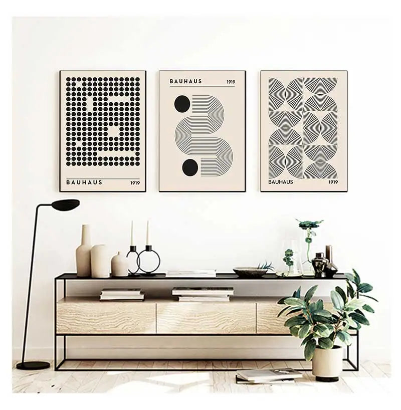Black and White Abstract Geometric Bauhaus Wall Art Canvas Prints