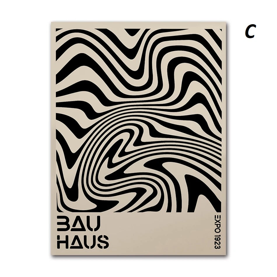 Black and White Abstract Geometric Bauhaus Wall Art Canvas Prints