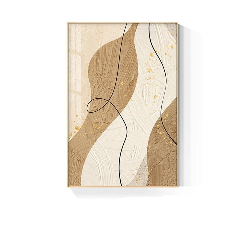 Abstract art print with wavy lines on a beige background