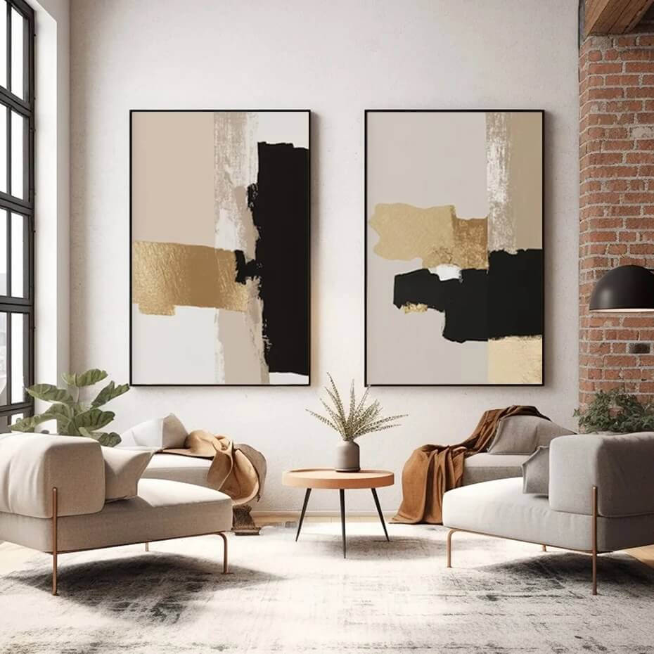 Abstract Beige Golden Black Canvas Prints