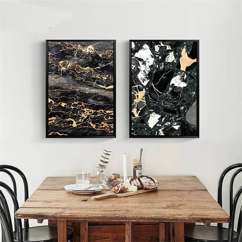 Abstract Blue Golden Marble Canvas Prints