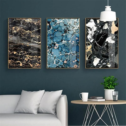 Abstract Blue Golden Marble Canvas Prints