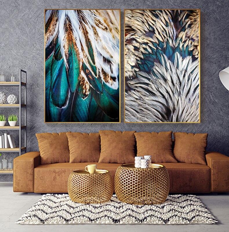 Abstract Teal Feathers Wall Art Canvas Prints