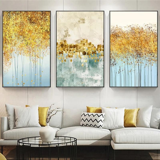 Abstract Golden Blue Splash Wall Art