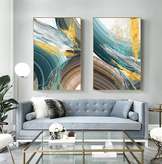 Abstract Green Brown Color Modern Wall Art Canvas Prints