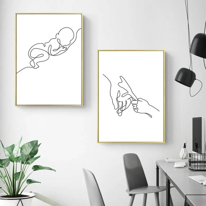 Abstract Line Drawing Family Hands Baby Wall Art