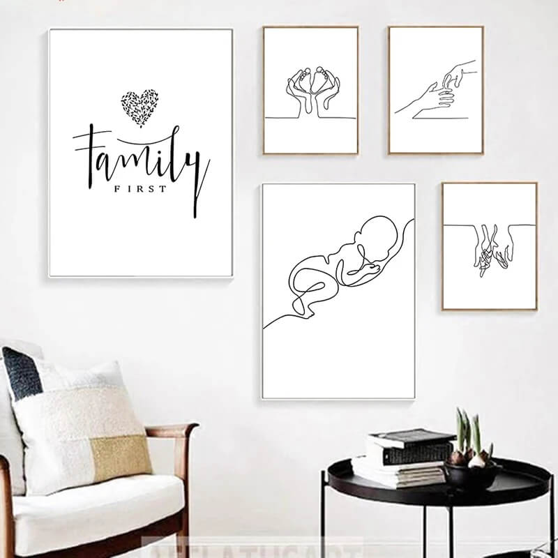 Abstract Line Drawing Family Hands Baby Wall Art