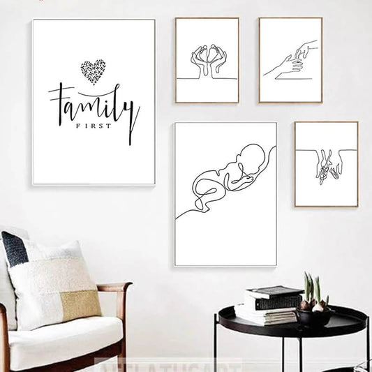 Abstract Line Drawing Family Hands Baby Wall Art