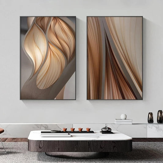 Abstract Modern Beige Brown Flowing Line Canvas Prints