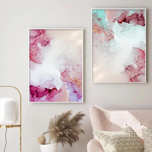 Abstract Pink Ink Watercolor Flowing Canvas Print