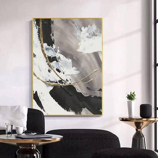 Abstract Vintage Golden Black White Modern Wall Art