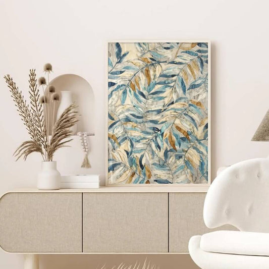 Abstract Watercolor Teal Leaves Canvas Prints