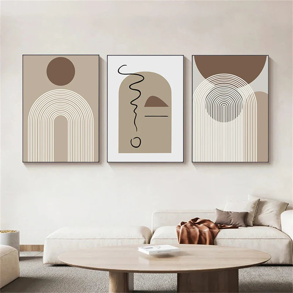 Abstract Beige Brown Minimalist Geometric Wall Art