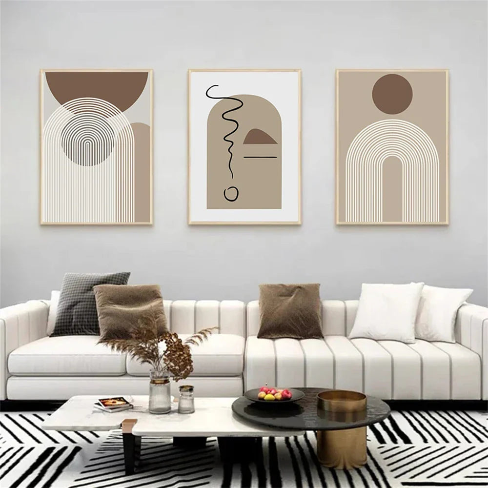 Abstract Beige Brown Minimalist Geometric Wall Art