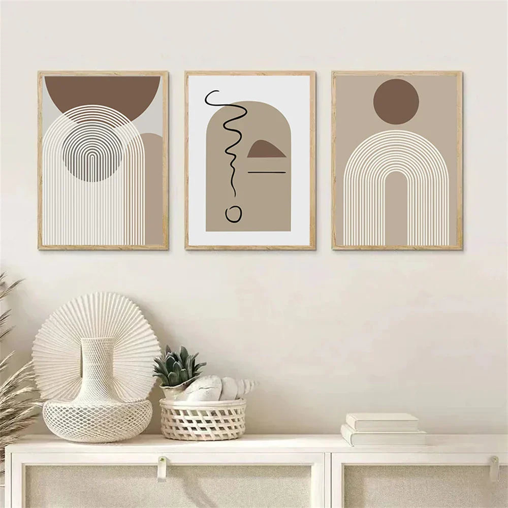Abstract Beige Brown Minimalist Geometric Wall Art