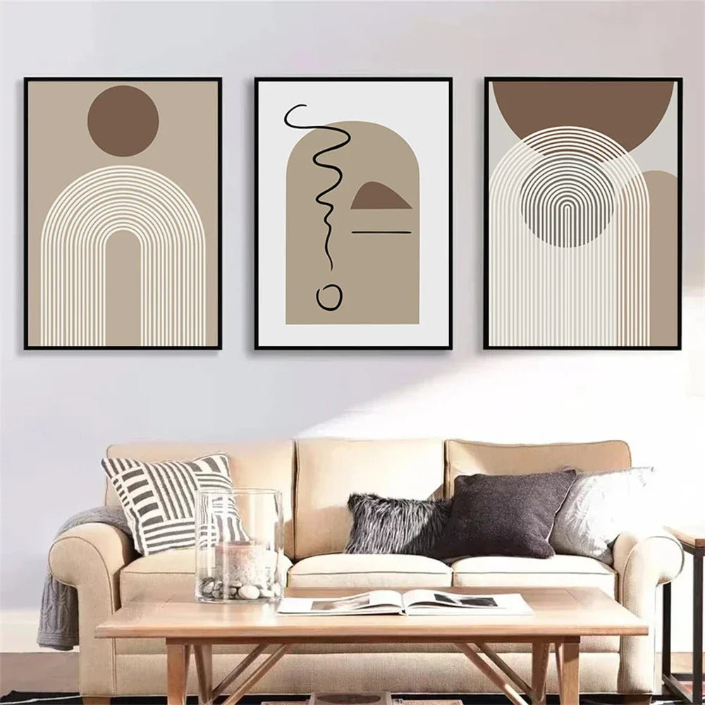 Abstract Beige Brown Minimalist Geometric Wall Art
